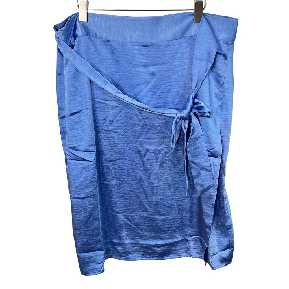Wildfang The Empower Satin Wrap Skirt Women's Small Blue Midi Tie Waist